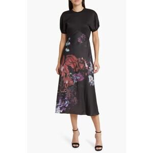 Ted Baker London Drewee Ponte Bodice Dress Satin Skirt Black Size 6 UK 12 US NWT